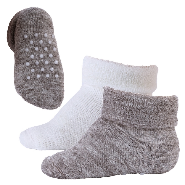 VIMLE SOKKER 2 PAR Ullhvit/mørk beige 6-12 mnd